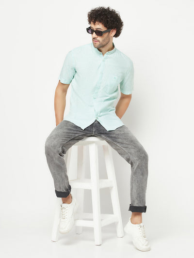 Green Mandarin Neck Shirt