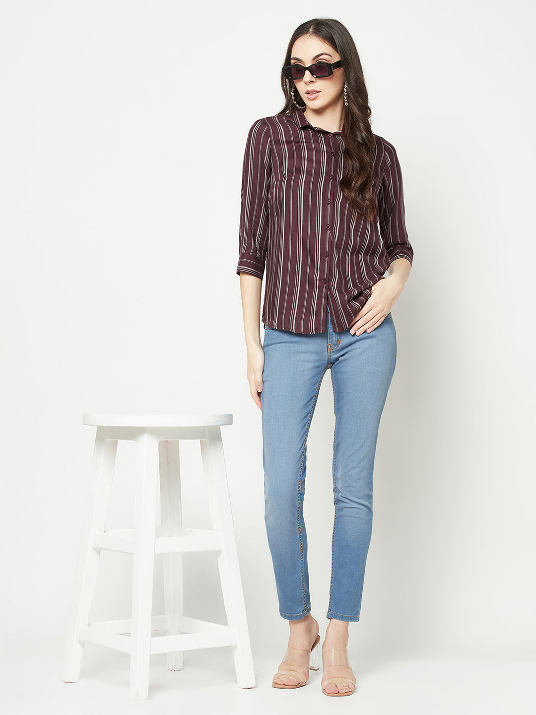 Brown Vertical Striped Shirt