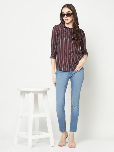 Brown Vertical Striped Shirt