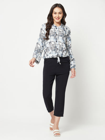 White Printed Shirt with Knot detail