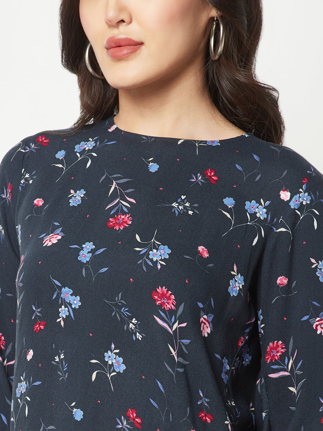 Navy Blue Floral Printed Top