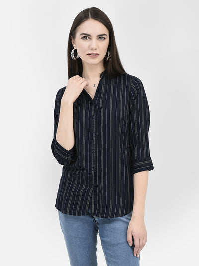 Vertical Striped Navy Blue Shirt
