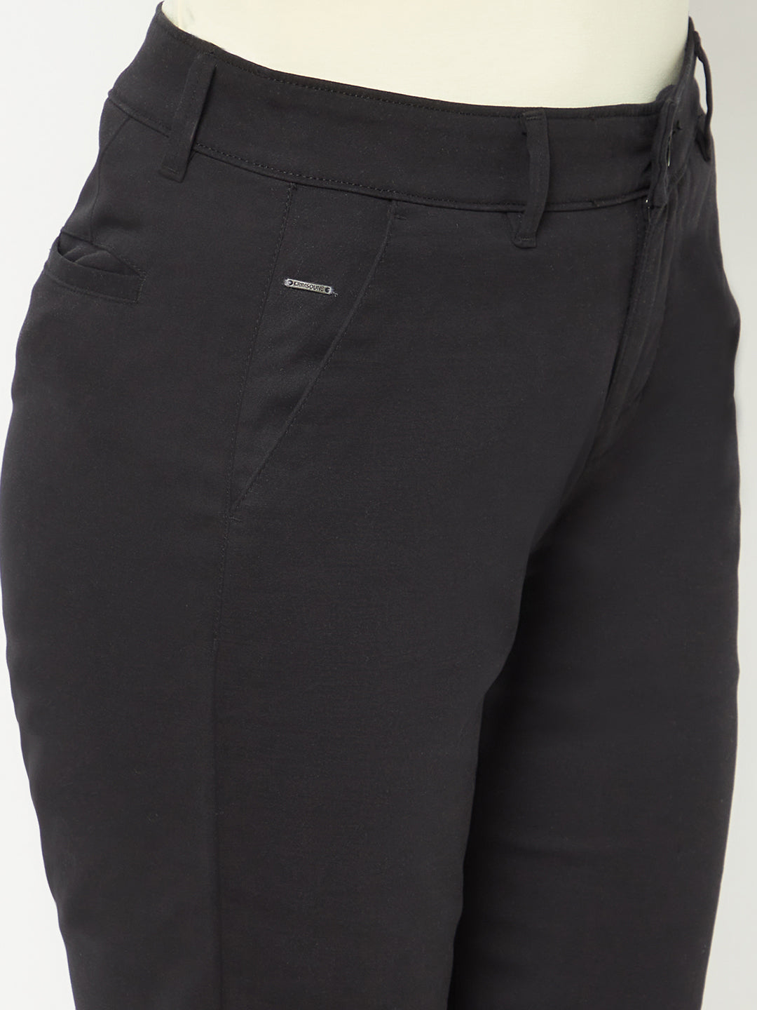  Black Slim Cotton Trousers