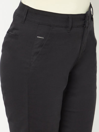  Black Slim Cotton Trousers