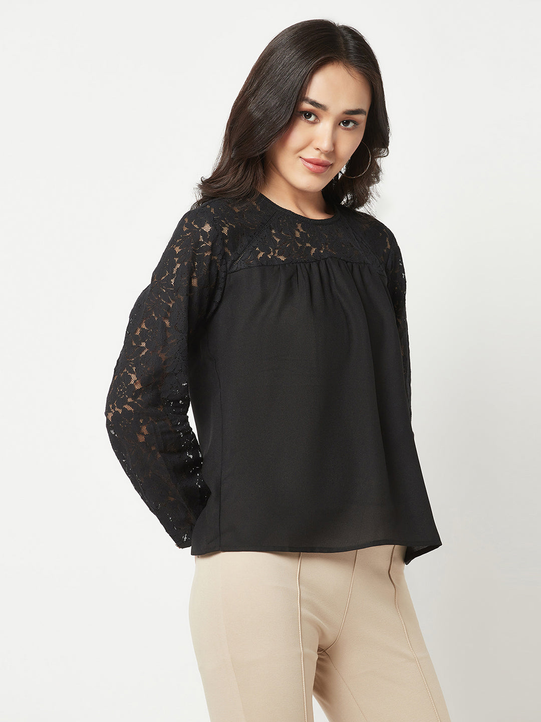  Black Floral Self Design Top