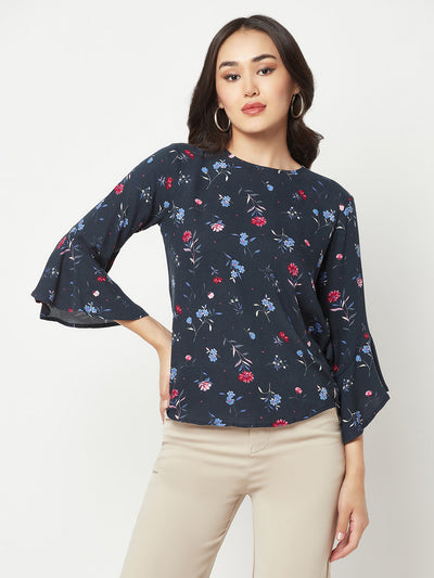 Navy Blue Floral Printed Top