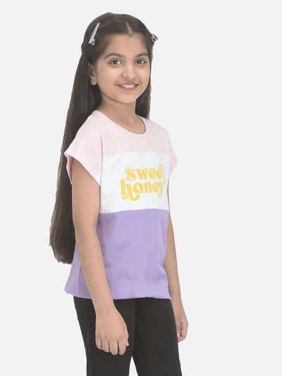 Purple Colourblocked Cotton T-shirt