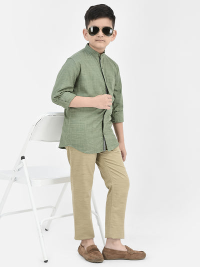 Green Mandarin Neck Shirt