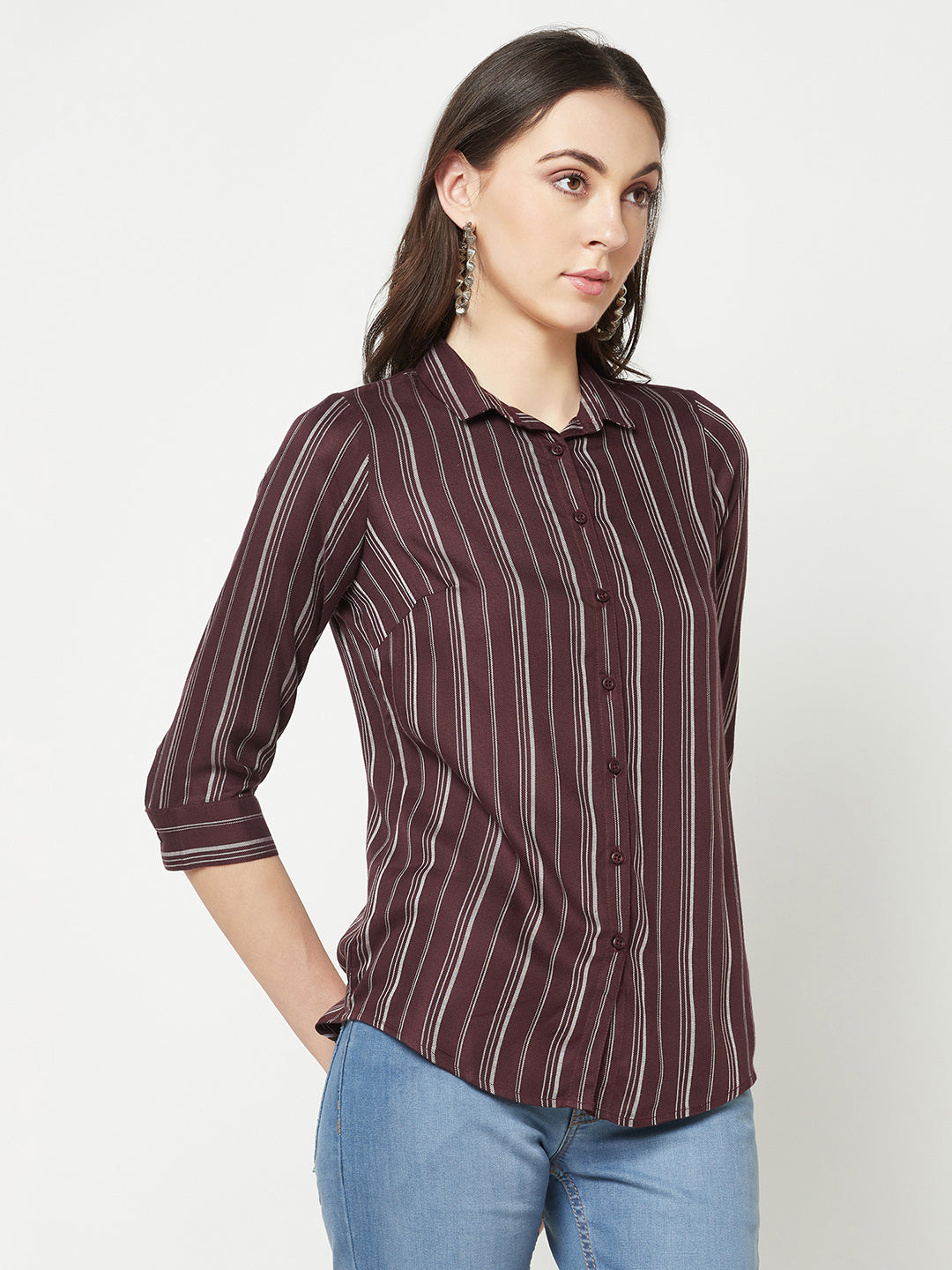 Brown Vertical Striped Shirt
