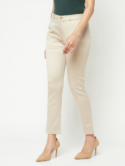  Beige Slim Cotton Trousers