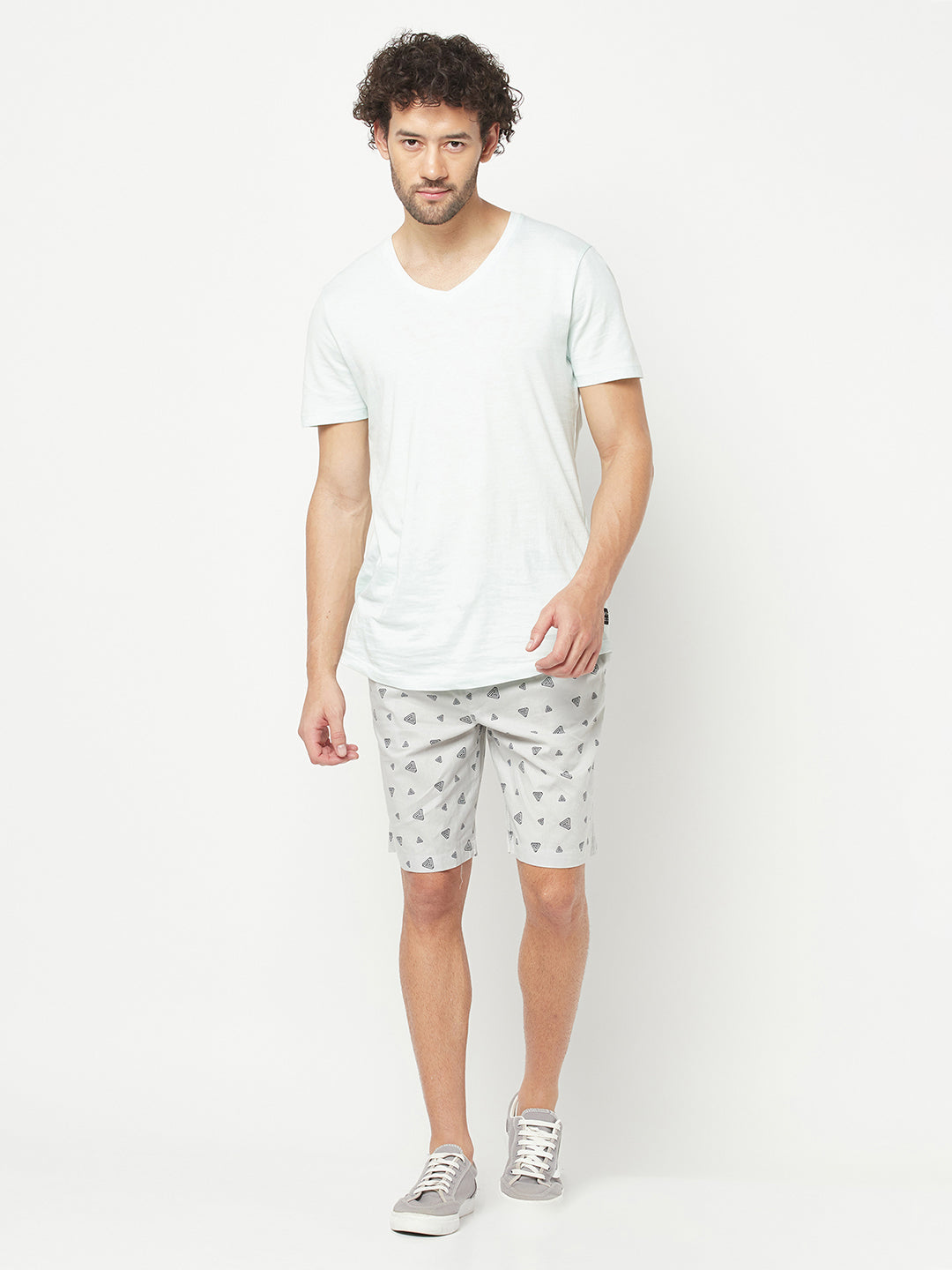 Grey Geometric Print Lounge Shorts