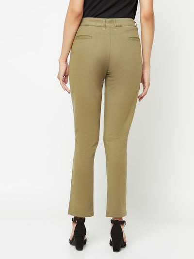  Olive Slim Cotton Trousers