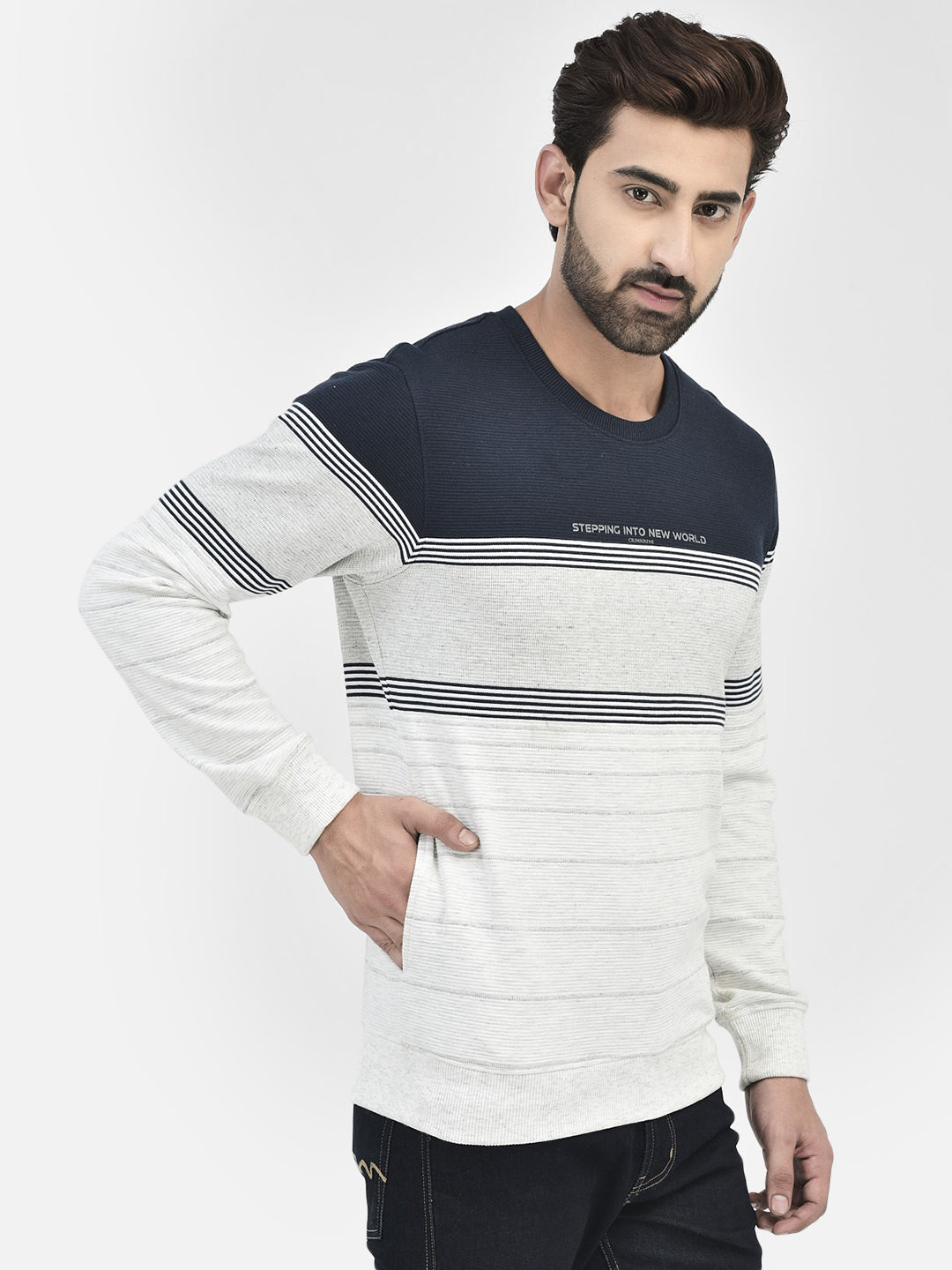 White Colourblocked Sweatshirt.