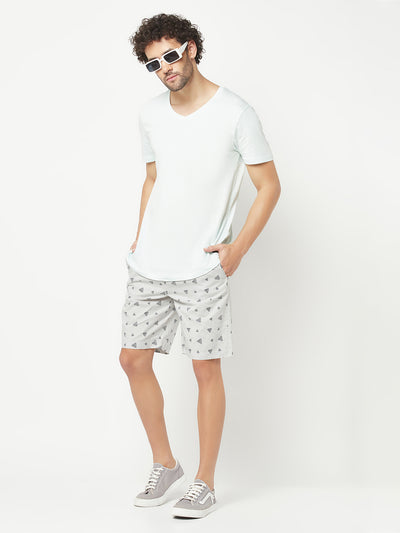 Grey Geometric Print Lounge Shorts