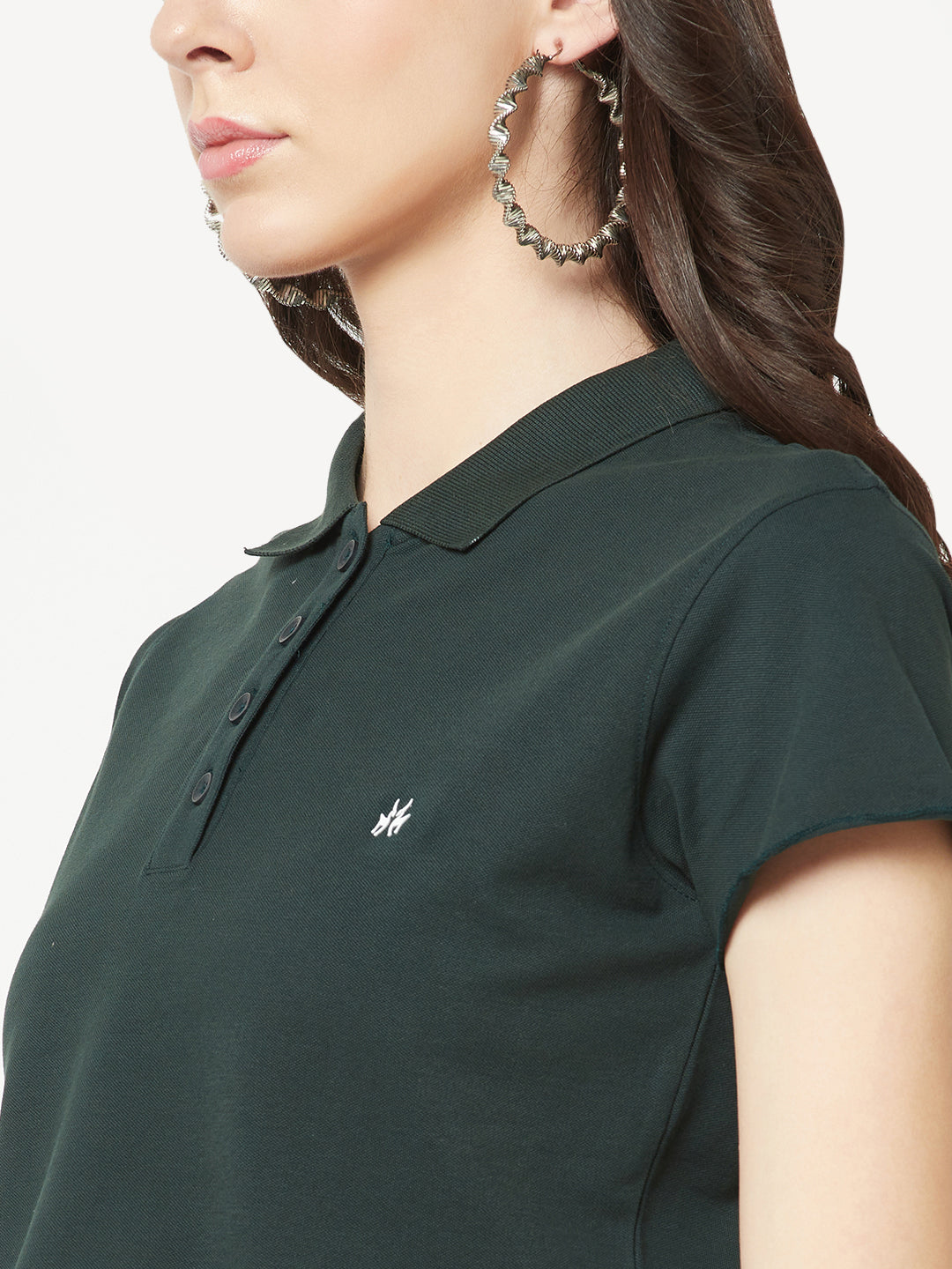 Green Cropped Cotton Polo T-shirt