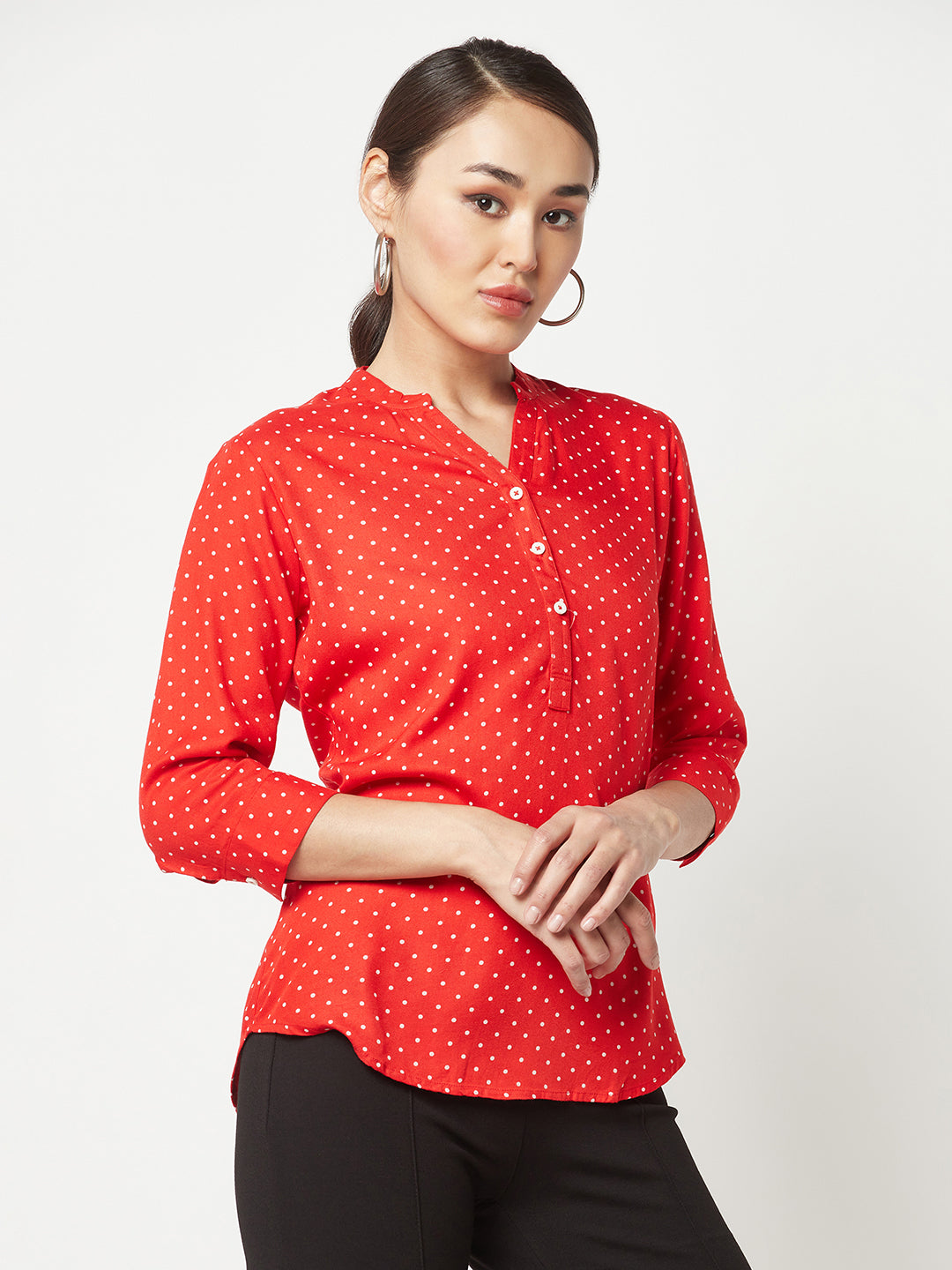 Red Polka Dot Printed Top