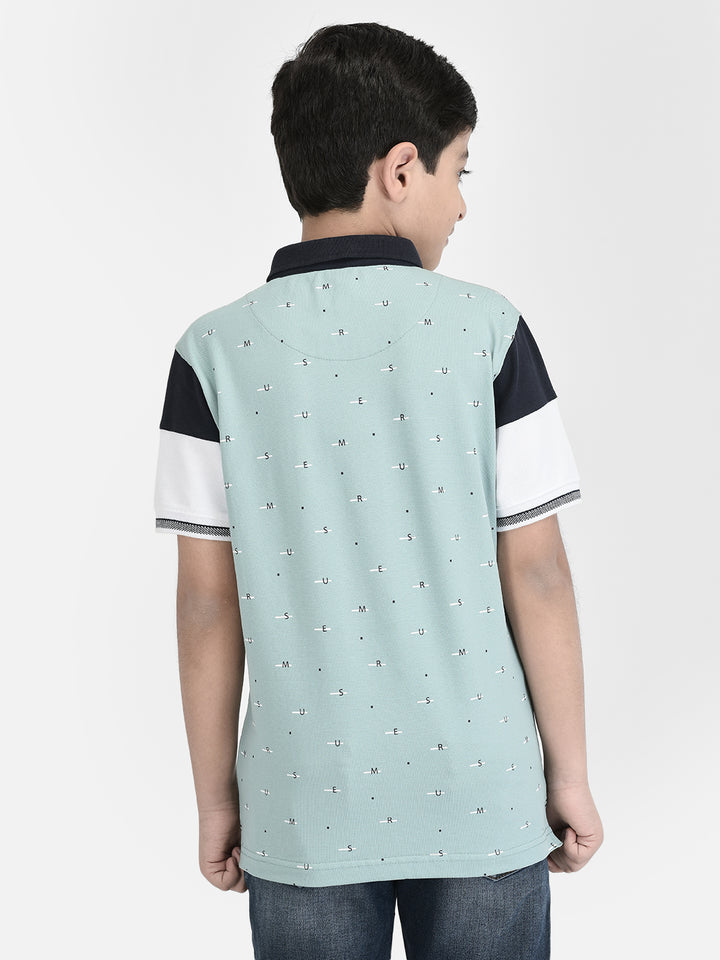  Blue Polo Neck Printed T-shirt