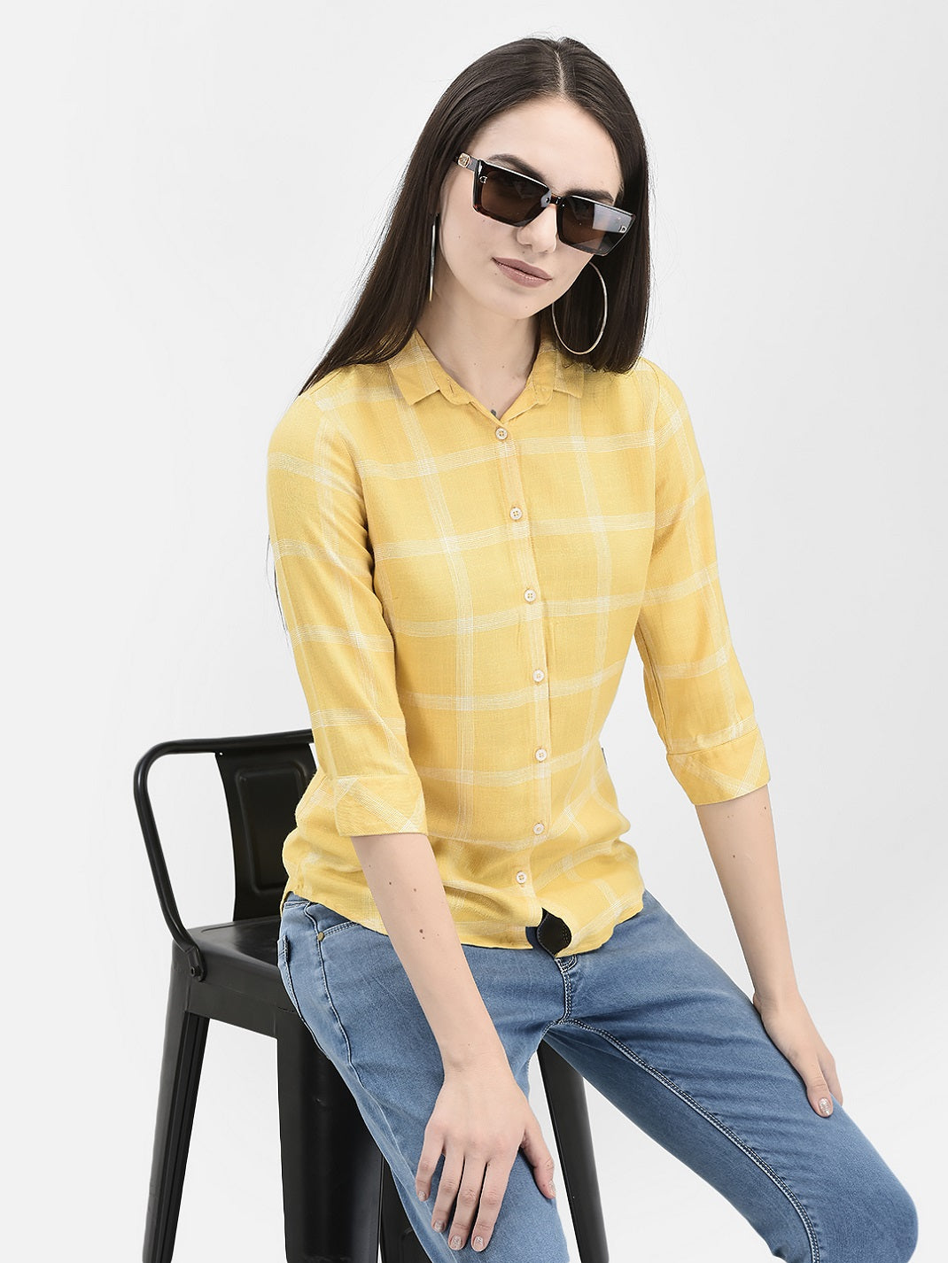 Windowpane Checked Yellow Shirt