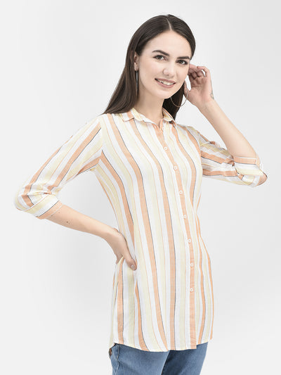 Vertical Striped Orange Longline Shirt 