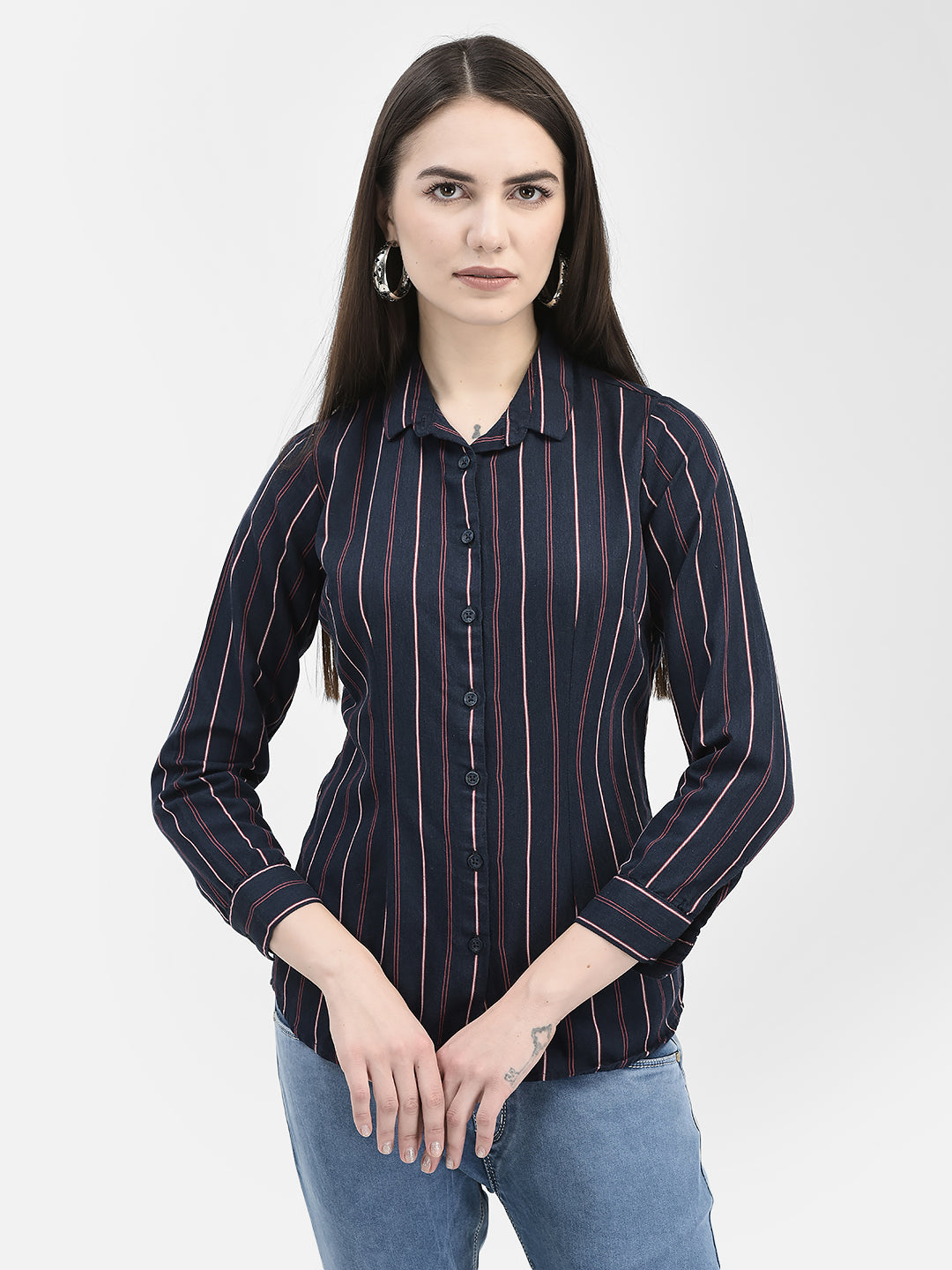 Vertical Striped Navy Blue Shirt