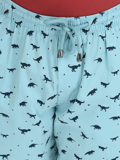 Turquoise Animal Printed Lounge Shorts