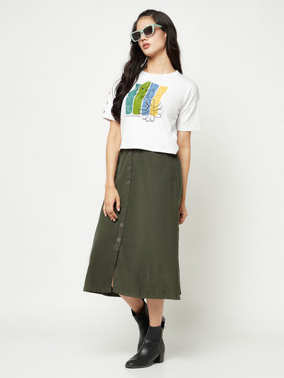  Olive Corduroy A-Line Skirt
