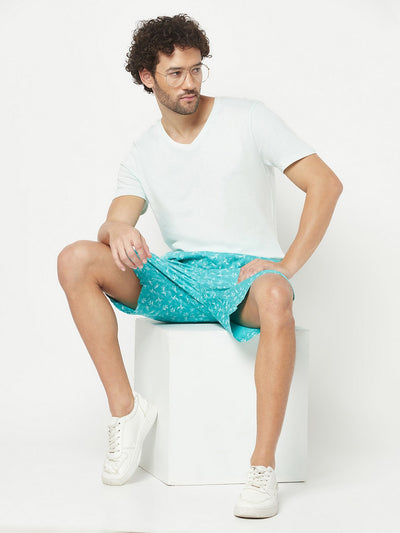 Turquoise Blue Floral Lounge Shorts