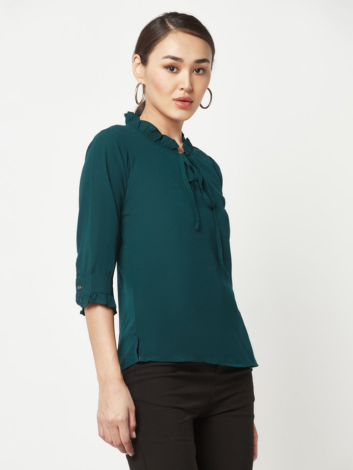 Green Tie-Up Neck Top