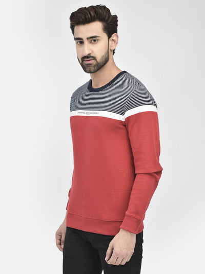 Red Colourblocked Sweatshirt.