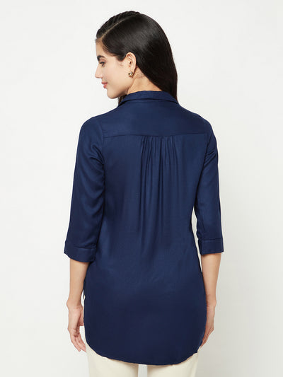  Navy Blue Top With Shirt Collar