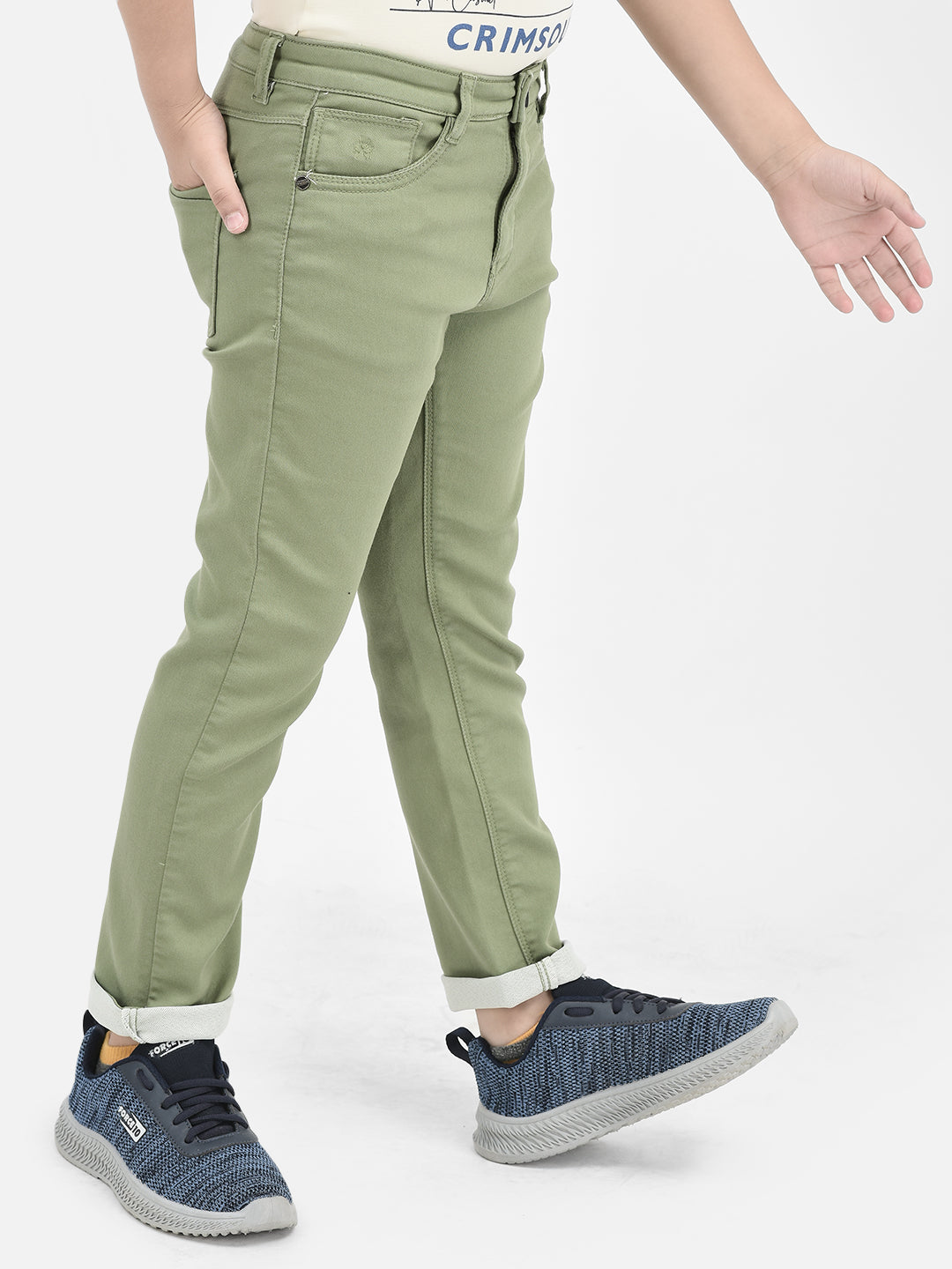  Olive Trousers in Denim Look