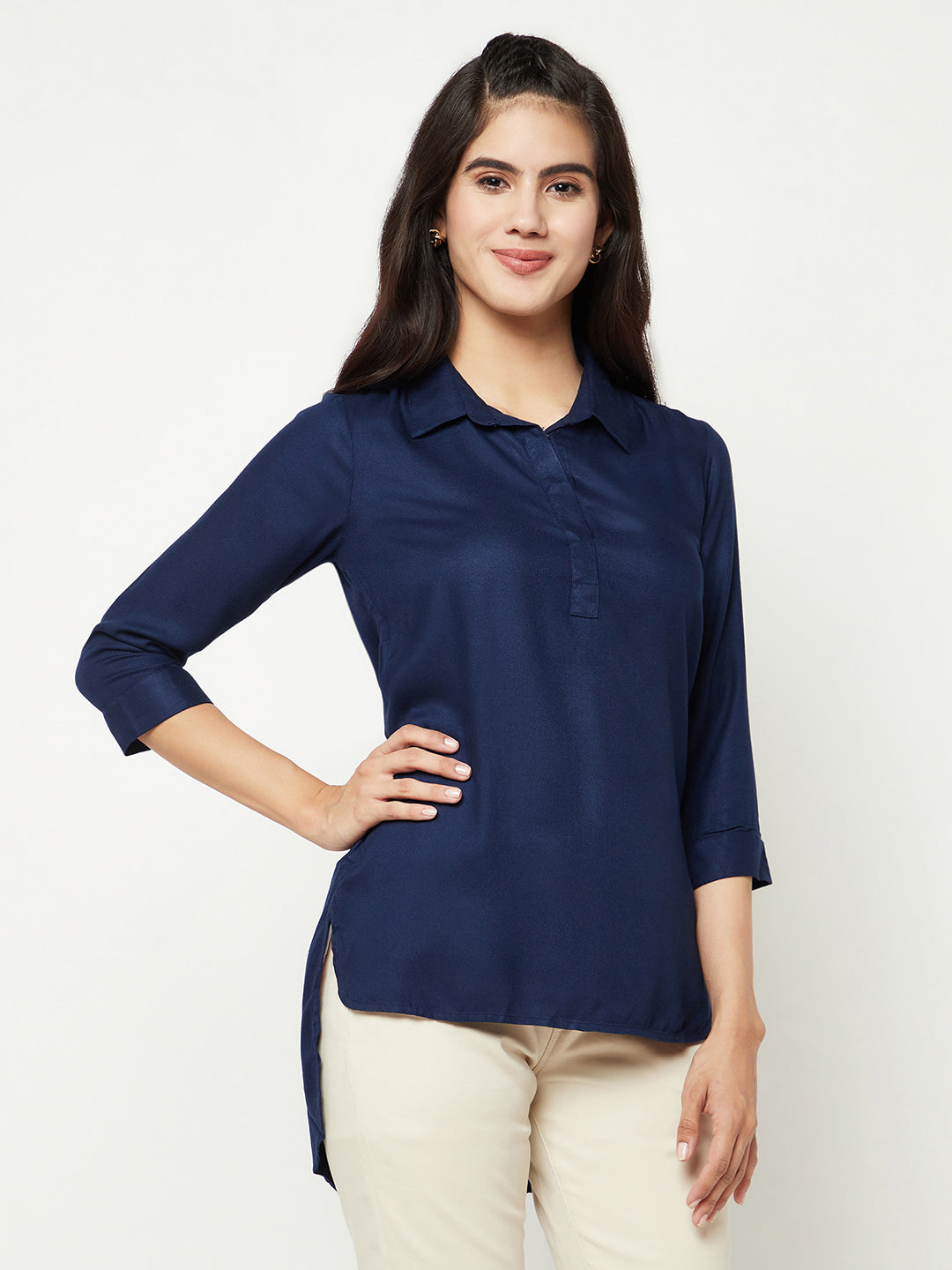  Navy Blue Top With Shirt Collar