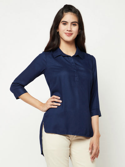  Navy Blue Top With Shirt Collar