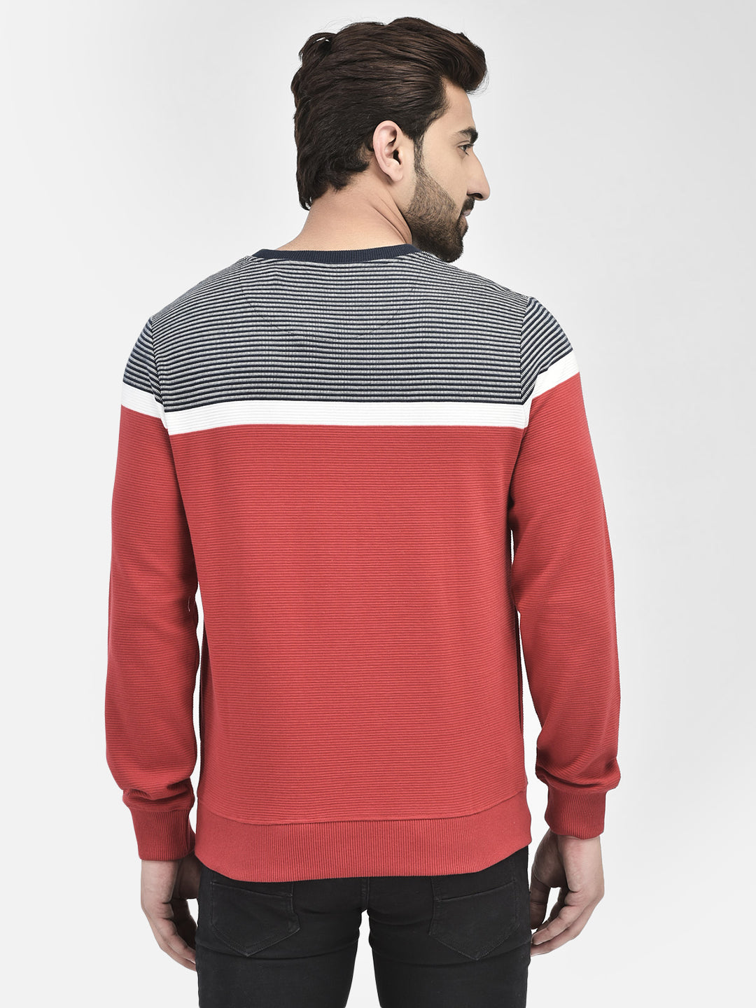 Red Colourblocked Sweatshirt.