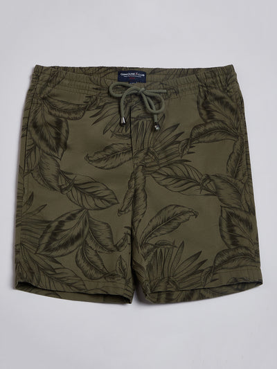 Olive Floral Printed Shorts