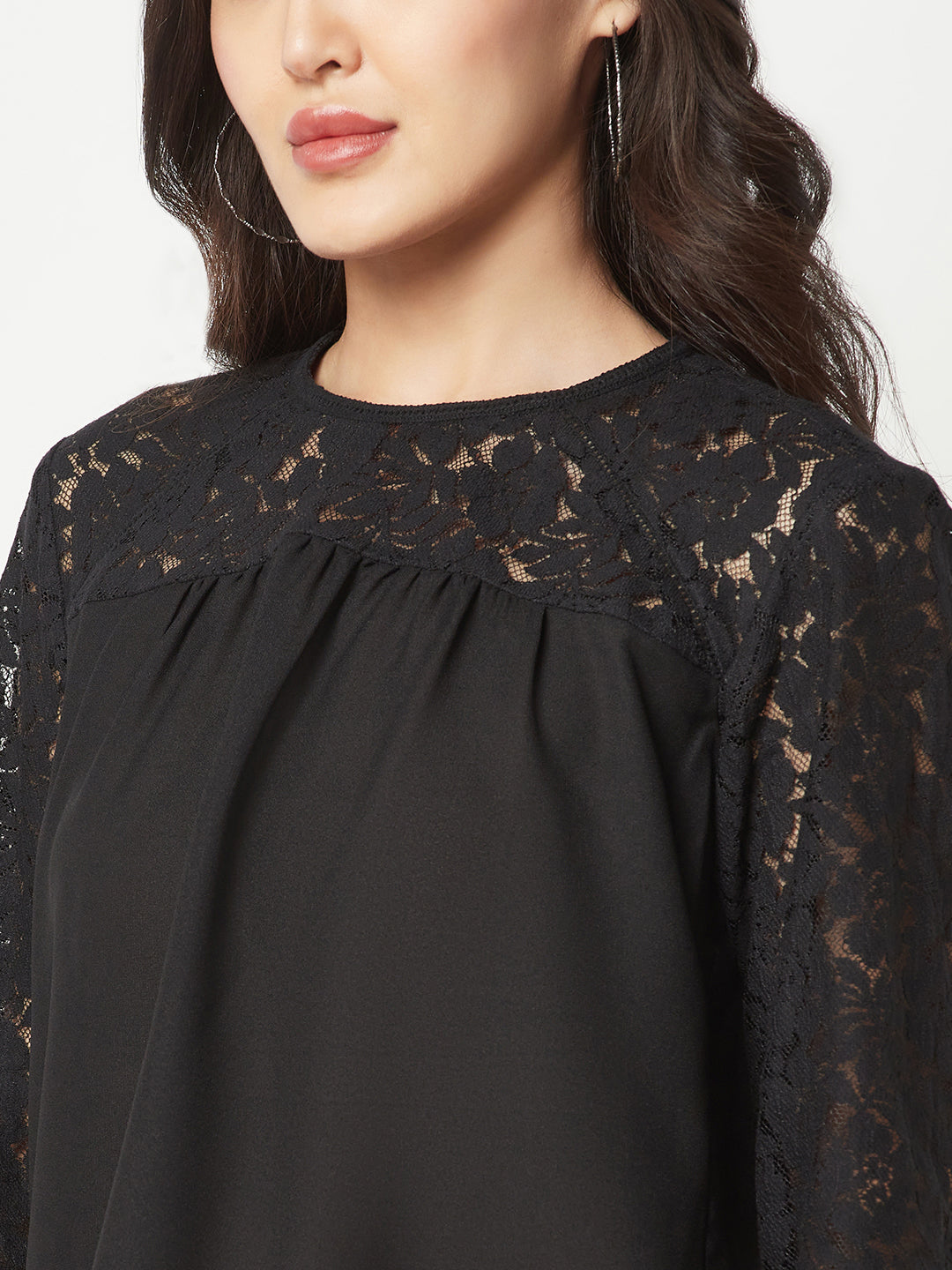  Black Floral Self Design Top