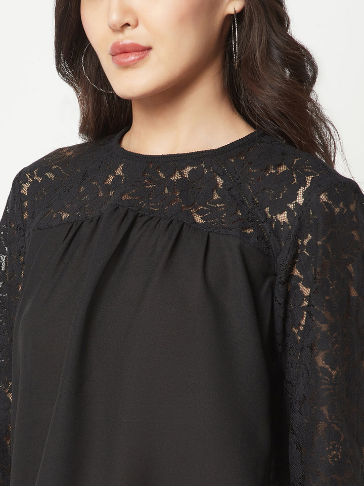  Black Floral Self Design Top