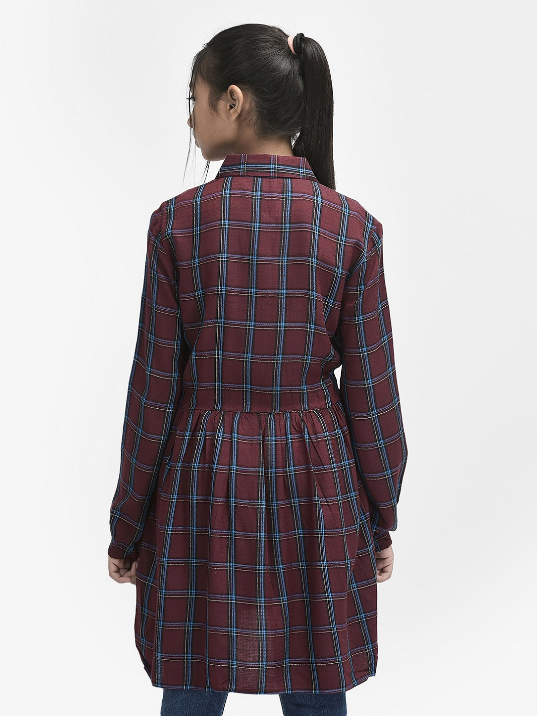  Wine Checked Shirt Dress