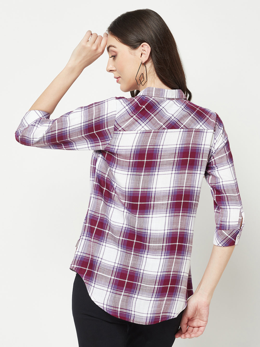  Purple Checked Causal Shirt