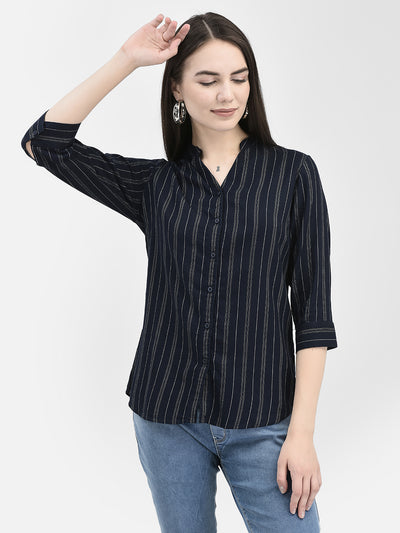 Vertical Striped Navy Blue Shirt