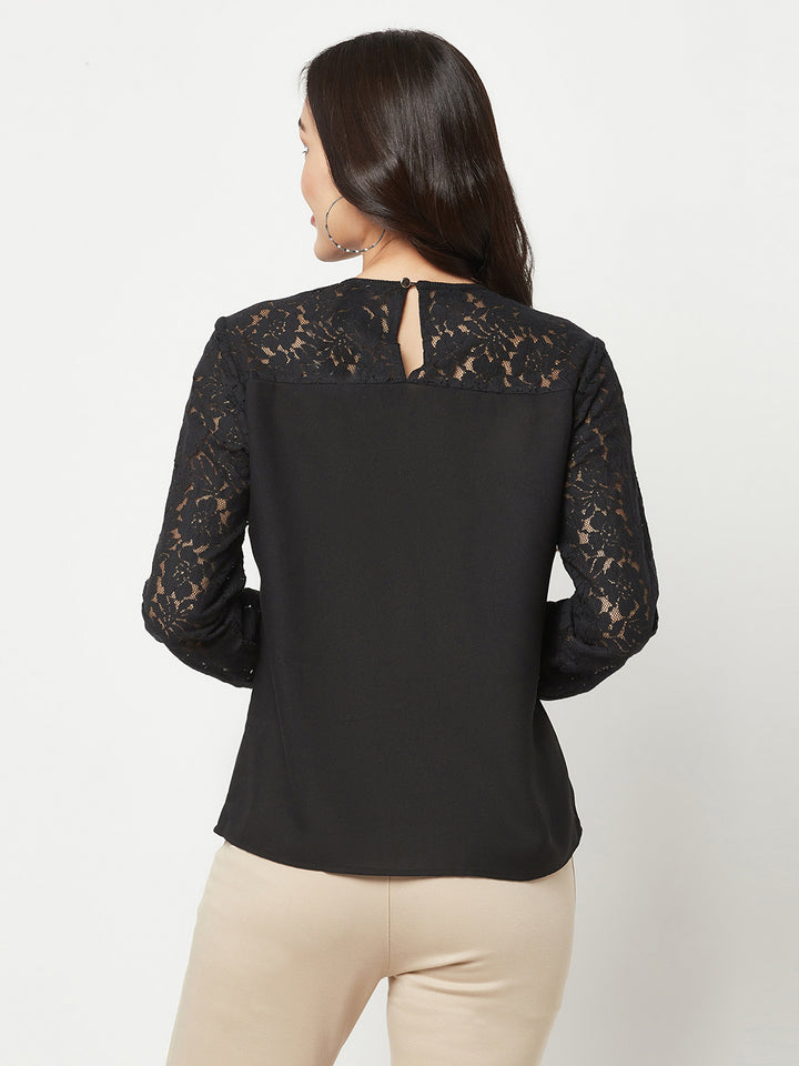  Black Floral Self Design Top