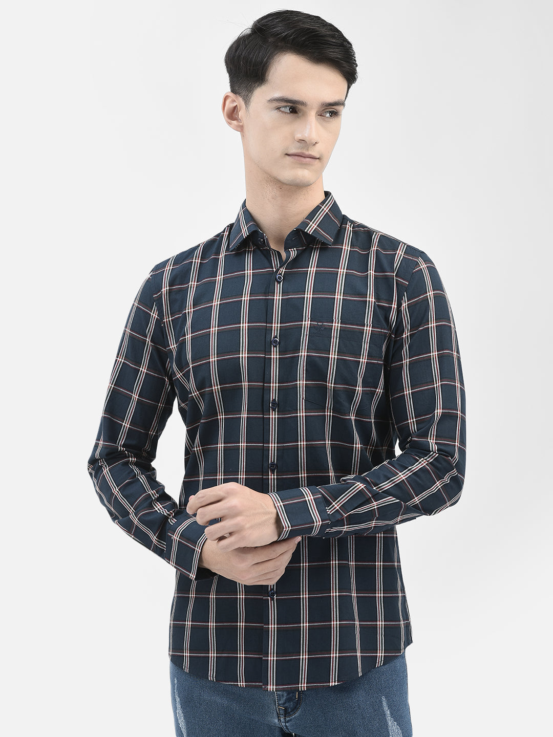 Navy Blue Checked Shirt