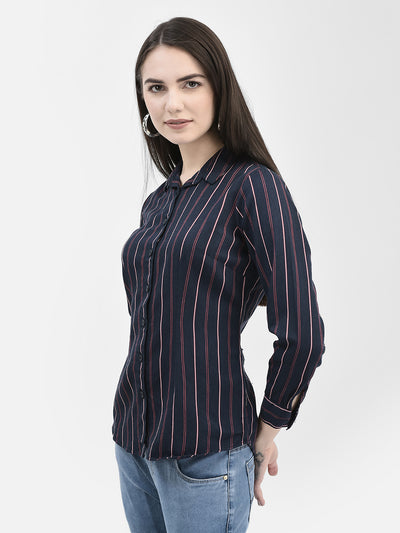 Vertical Striped Navy Blue Shirt