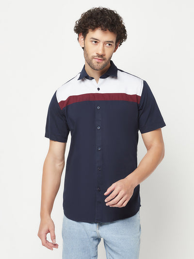 Navy Blue Colourblocked Shirt