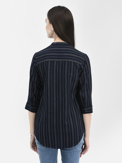 Vertical Striped Navy Blue Shirt