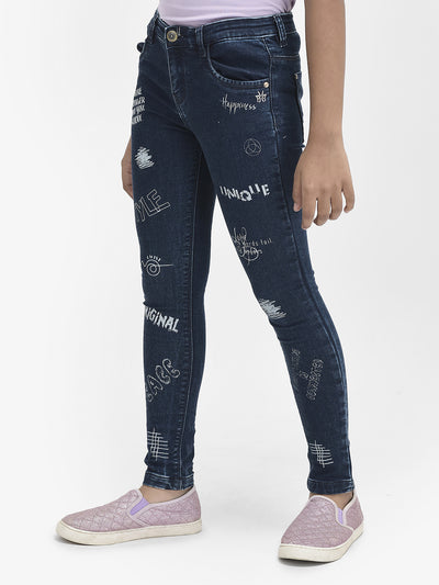 Navy Blue Printed Jeans