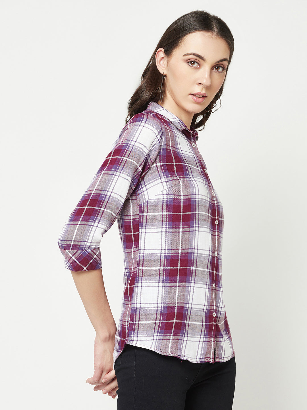  Purple Checked Causal Shirt
