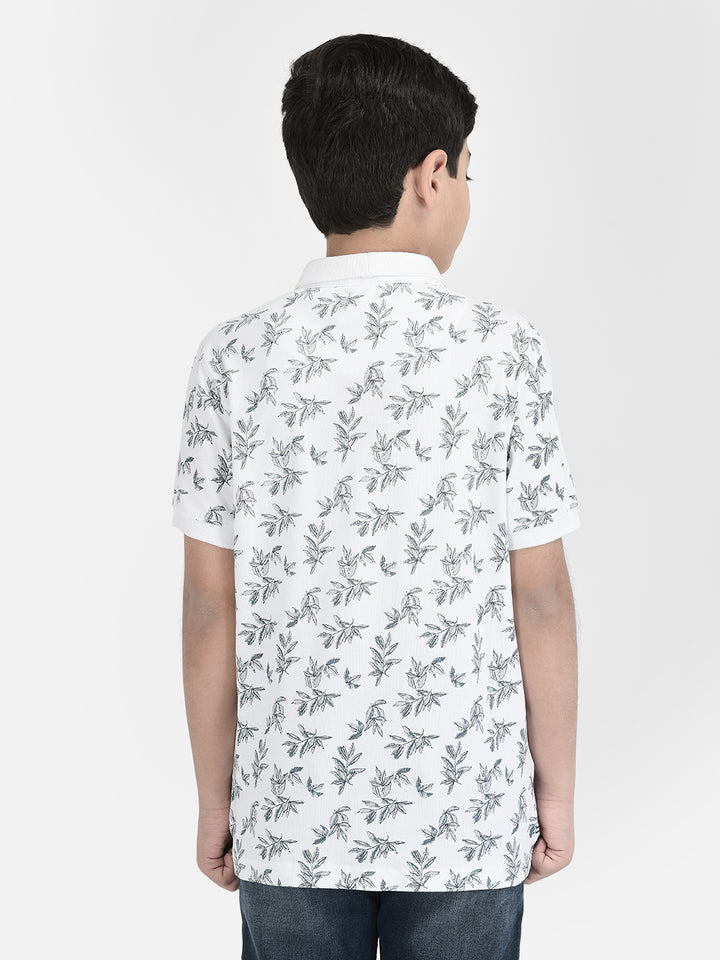  White Polo Neck Floral T-shirt