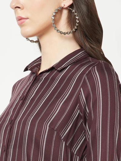 Brown Vertical Striped Shirt