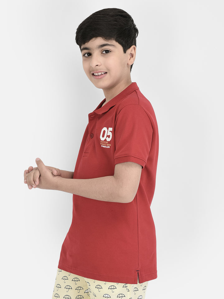  Red Polo Neck T-shirt